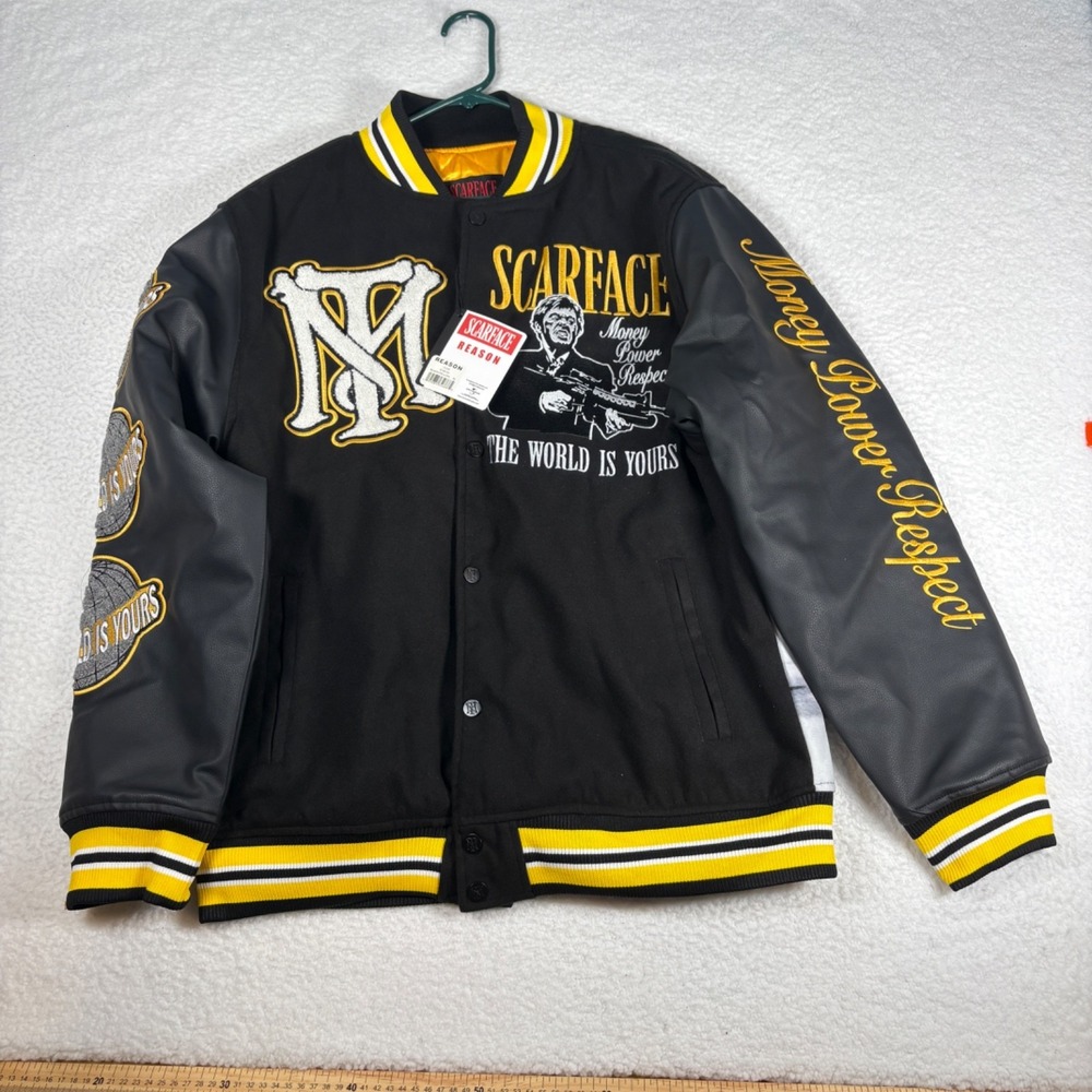 Reason Clothing Scarface The World Is Yours Varsity Jacket Black Size XL